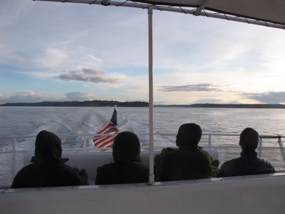 Crew Members enjoying the view from the water taxi on the way back to Seattle