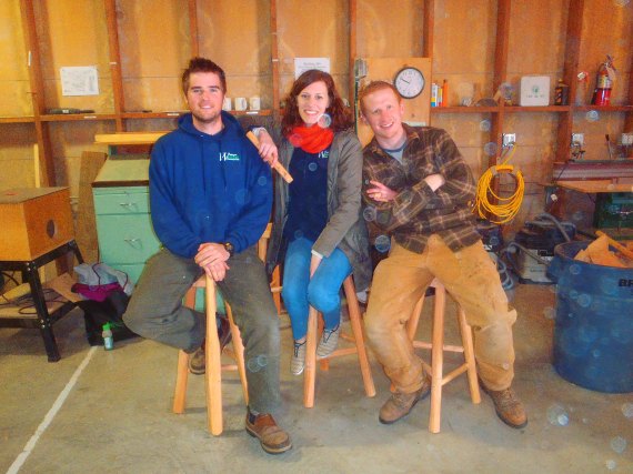 Davis, Sara, and Kyle, with their finished stools! (And a bat and flute..)